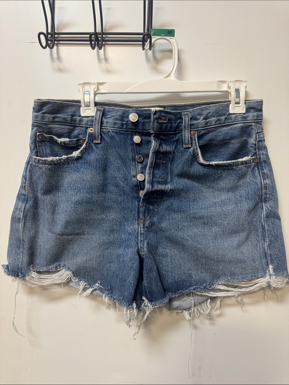 Agolde Raw Hem Button-Fly Denim Shorts - Medium Blue